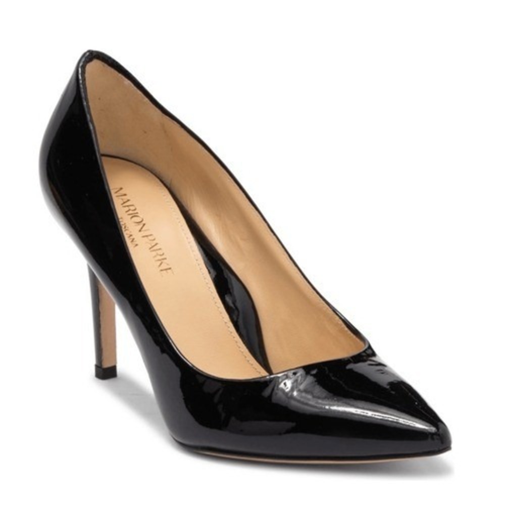 MARION PARKE Must Have‎ Pointed Toe Patent Leather Pump Heel Black, Euro 42 NWT